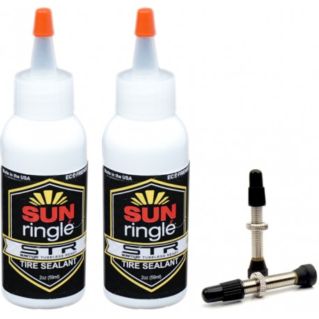 Liquide préventif SUN RINGLE STR 2x59 ml + valves tubeless (la paire)